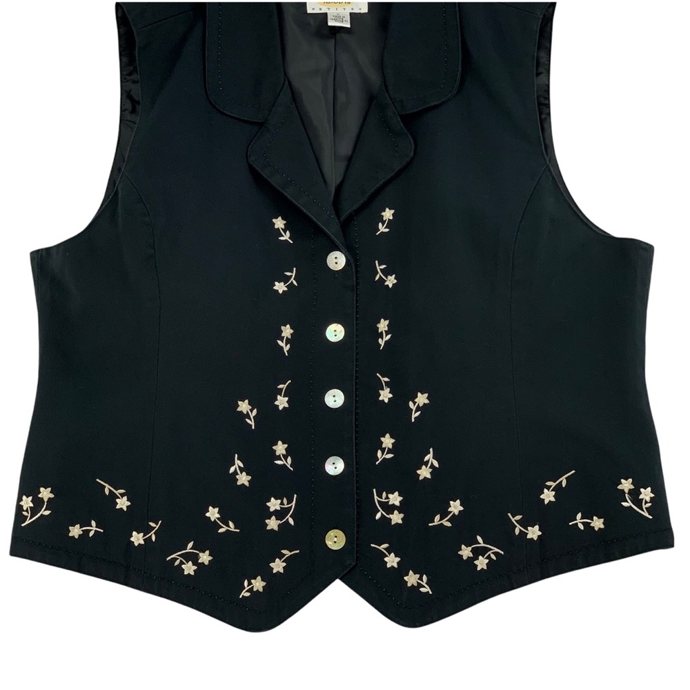 Talbots Petites Black with Floral Embroidery Vest/ Shirt - Picture 3 of 12